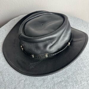 Minnetonka Silverthorne Black Genuine Leather Hat Western Cowboy Rodeo Ranch